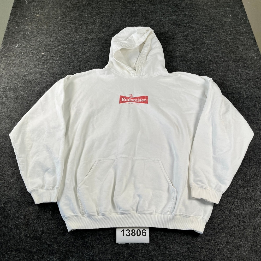 Gildan Budweiser Hoodie Mens XL White Good King of Beers Graphic Pullover